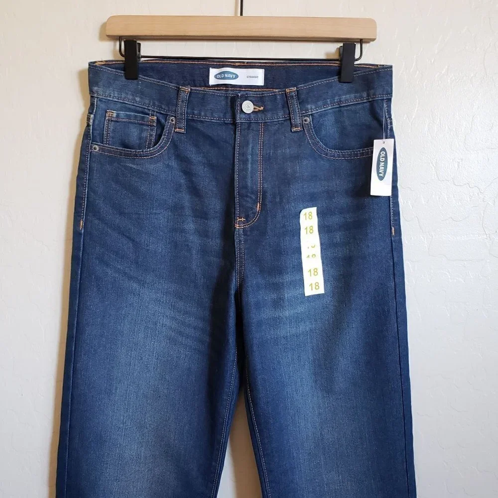 Old Navy Boy's Straight Non-Stretch Denim Jeans Dark Wash Size Big Kid's 18 NEW